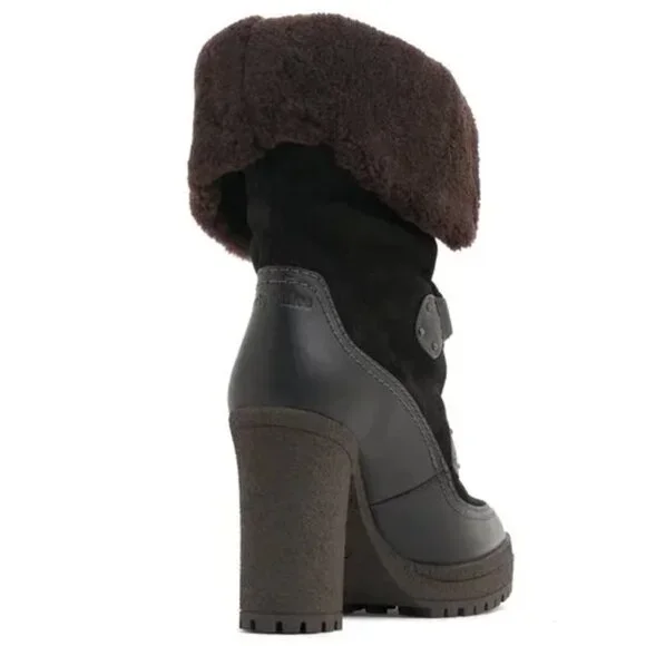 See by Chloe Claudie Shearling Leather Suede Boots SZ IT38 US 7 - 7.5 in Black - Picture 5 of 7